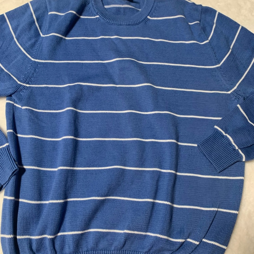 SZ L,-Y2K Brooks Brothers Blue and White Crewneck Sweater,100%Natural Cotton!